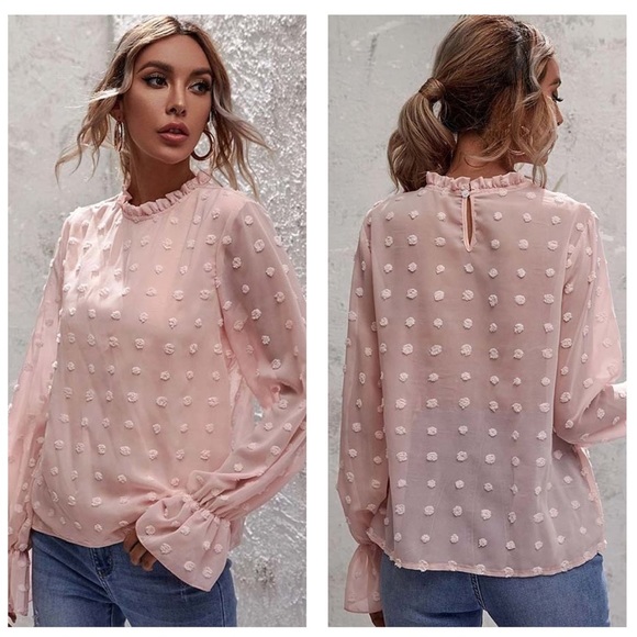 Pink Swiss Dot Long Sleeve Top Medium NWT - Picture 1 of 3